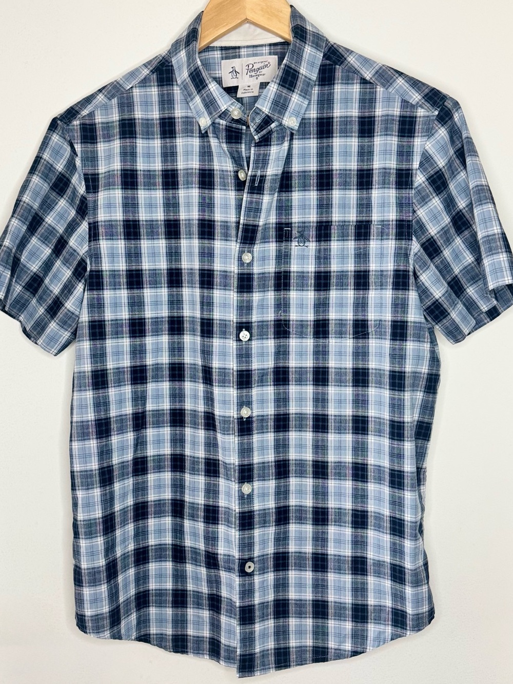 Original Penguin By Munsingwear Men’s Cotton Plaid Short Sleeve Shirt Medium EUC